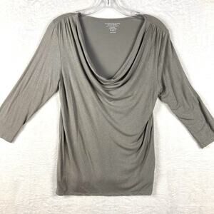 Majestic Filatures Womens M Minimalist Tan Metallic Preppy Shirt Top Blouse